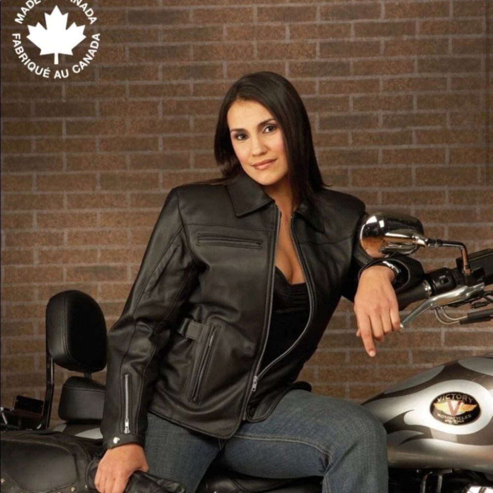Bristol Genuine Black Leather Ladies Black Touring Motorcycle Jacket Size 16